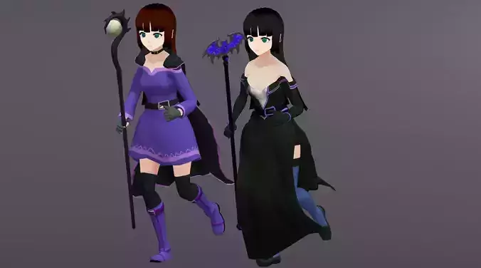Witches - Anime Girl Characters Low-poly 3D model
