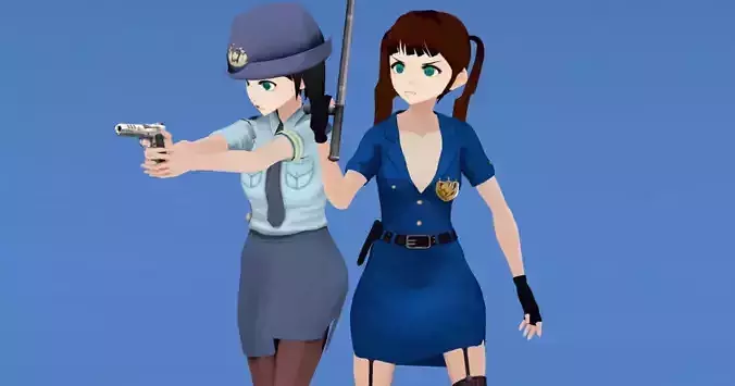 Police - Anime Girl Characters Low-poly 3D model