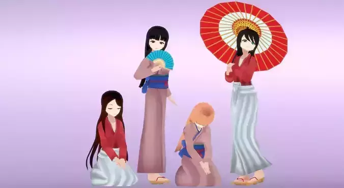 Kimono - Anime Girl Characters Low-poly 3D model