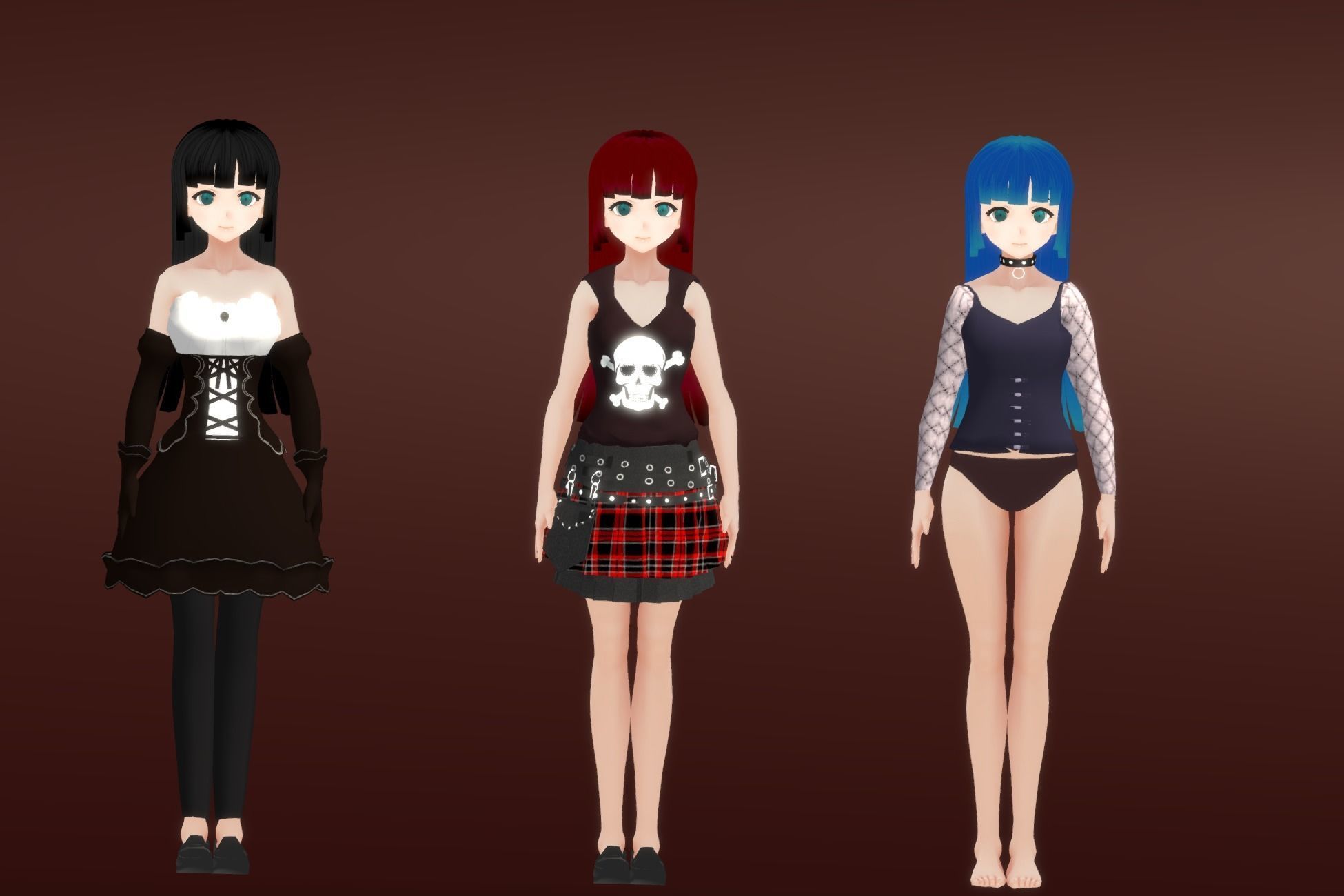 Goth - Anime Girl Characters Low-poly 3D model_2