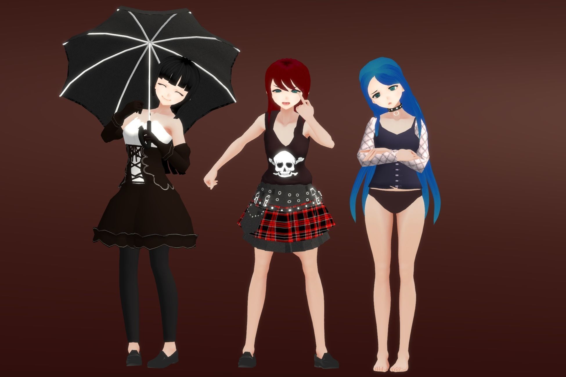 Goth - Anime Girl Characters Low-poly 3D model_1