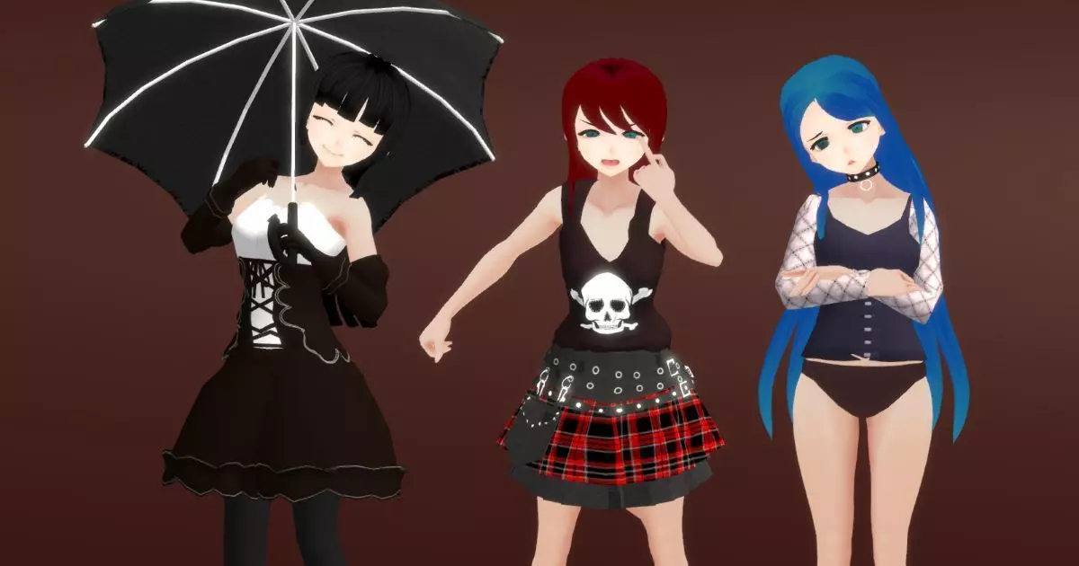Goth - Anime Girl Characters Low-poly 3D model_0