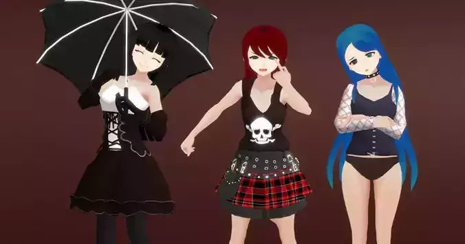 Goth - Anime Girl Characters Low-poly 3D model