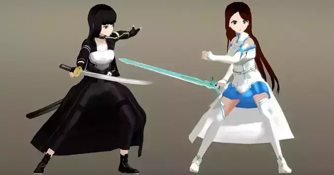 Fantsy Fighters - Anime Girl Characters Low-poly 3D model