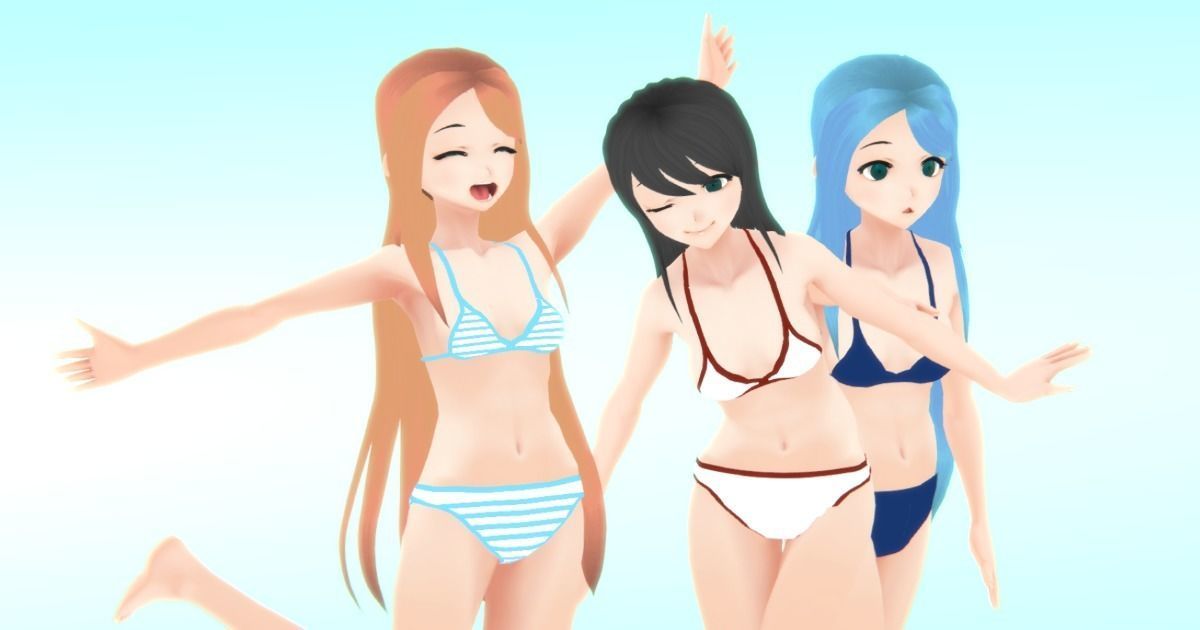 Bikini - Anime Girl Characters Low-poly 3D model_1