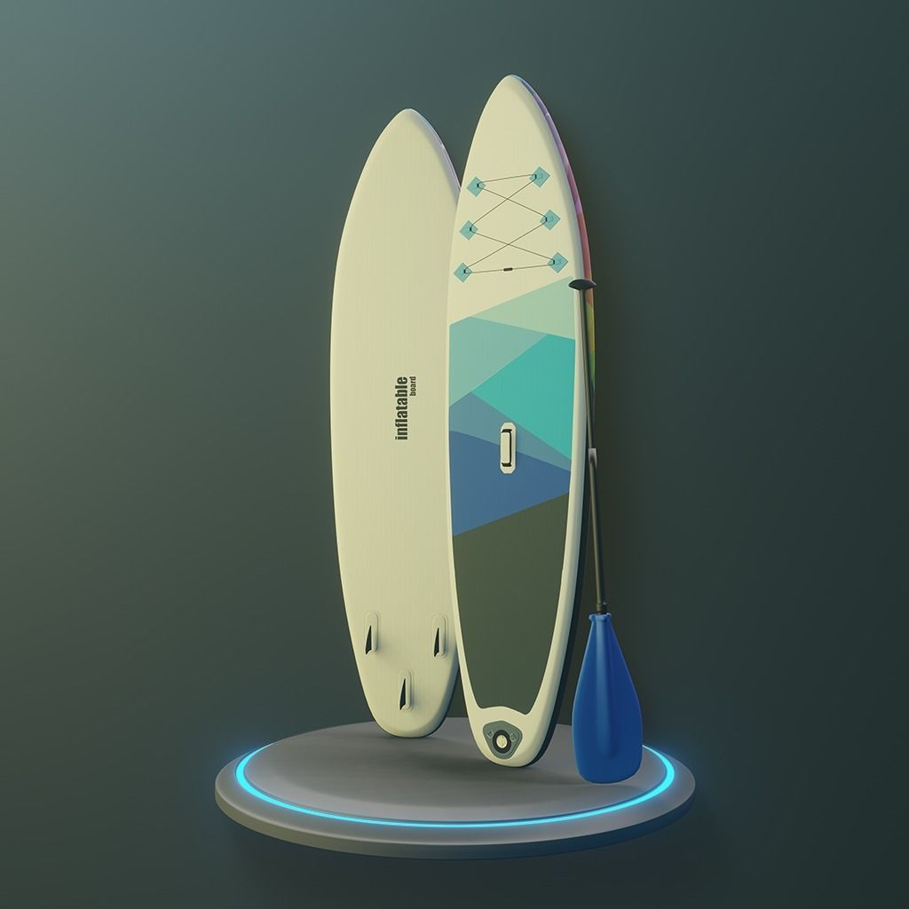 Inflatable Stand-up Paddle Board Low-poly 3D model_4