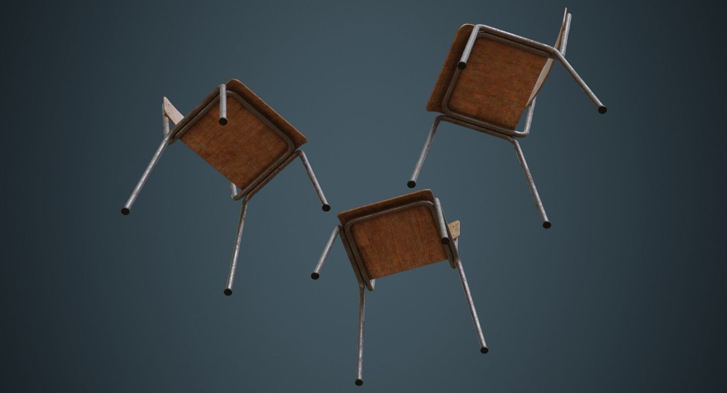 School Chair 1B Low-poly 3D model_2