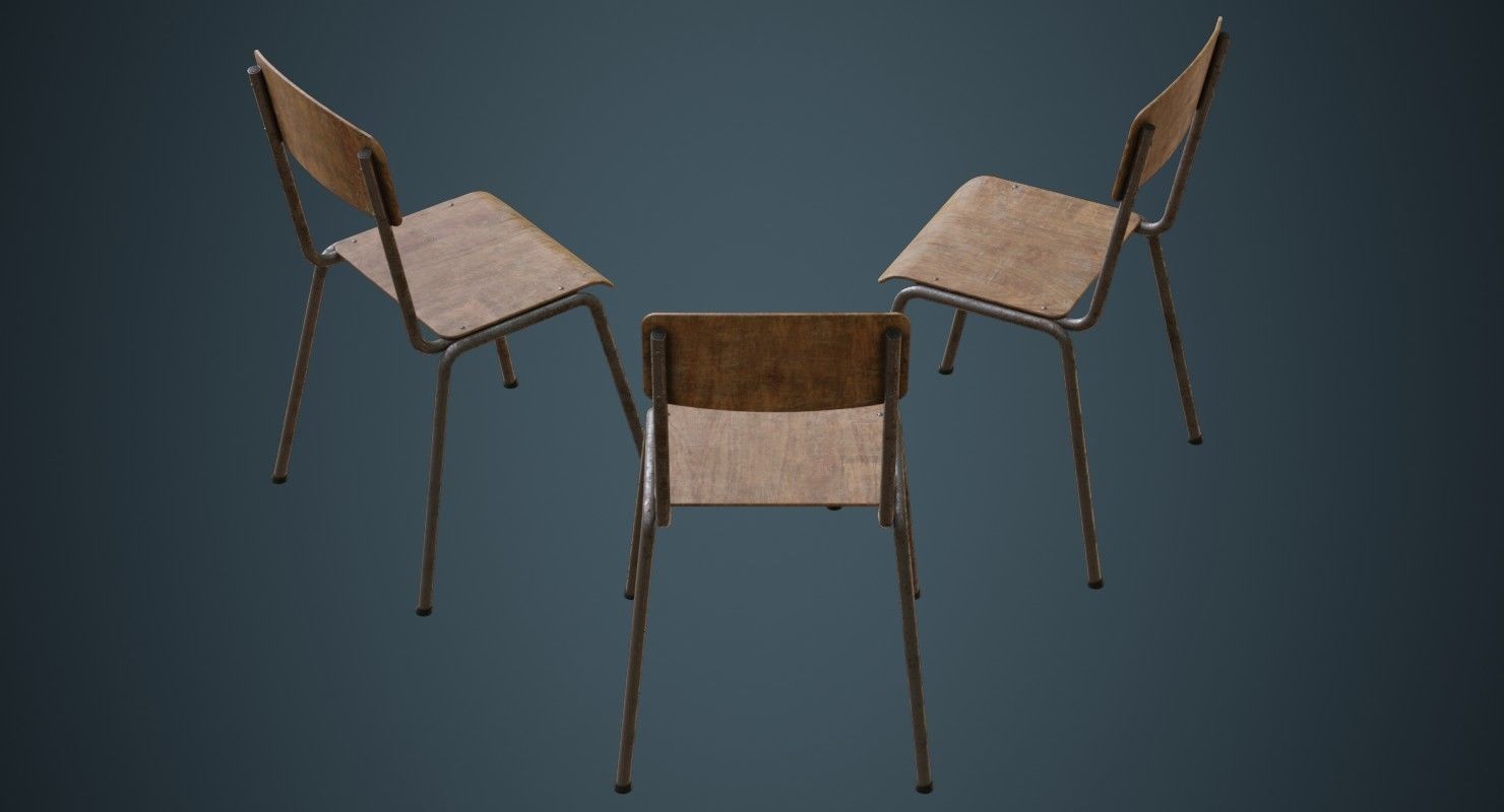 School Chair 1B Low-poly 3D model_1