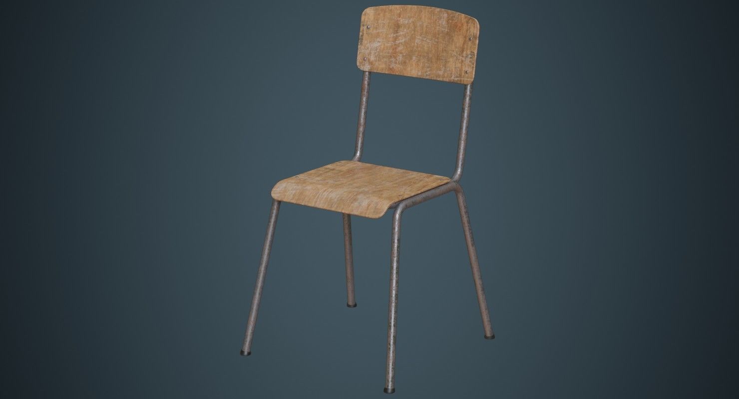 School Chair 1B Low-poly 3D model_3