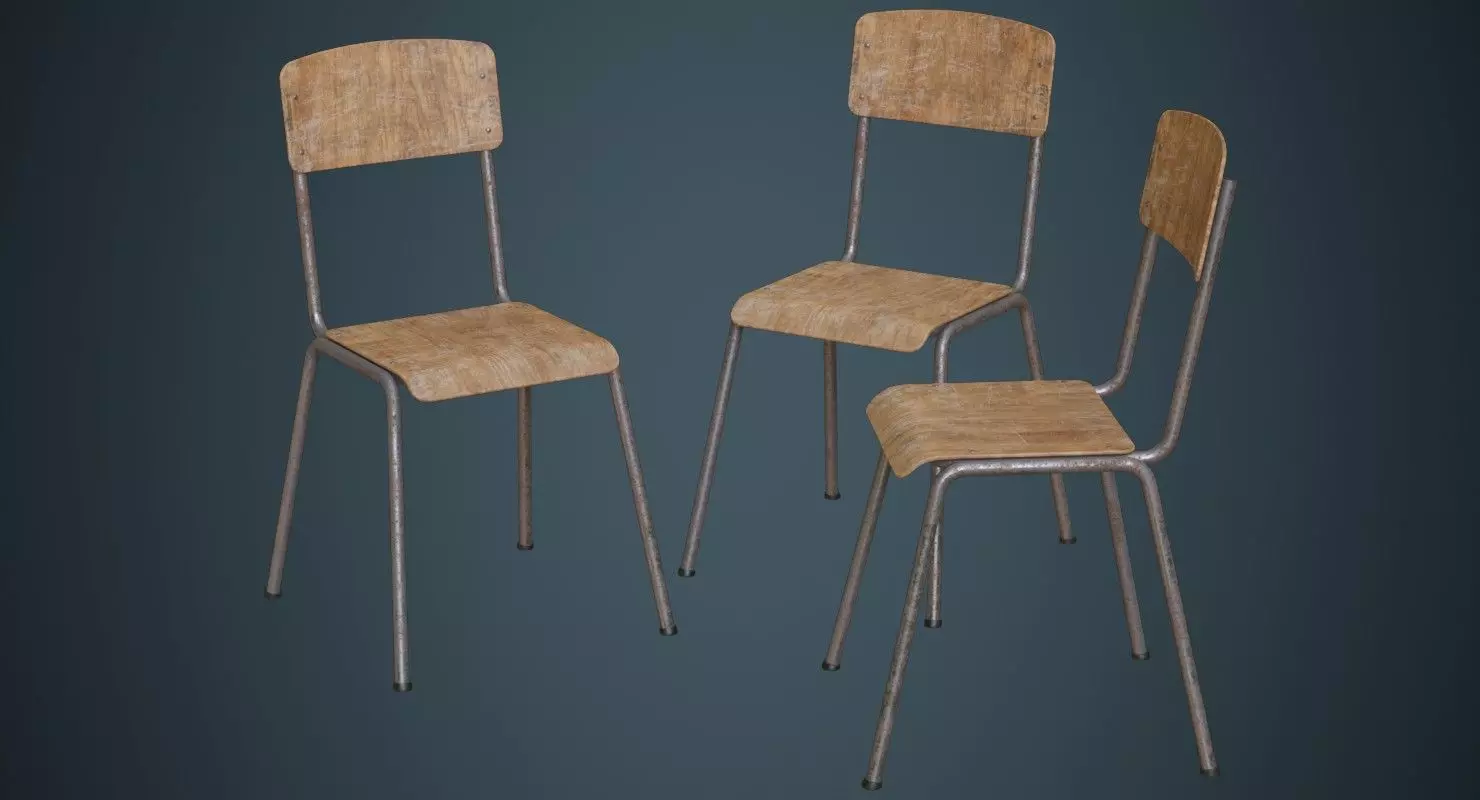 School Chair 1B Low-poly 3D model_0