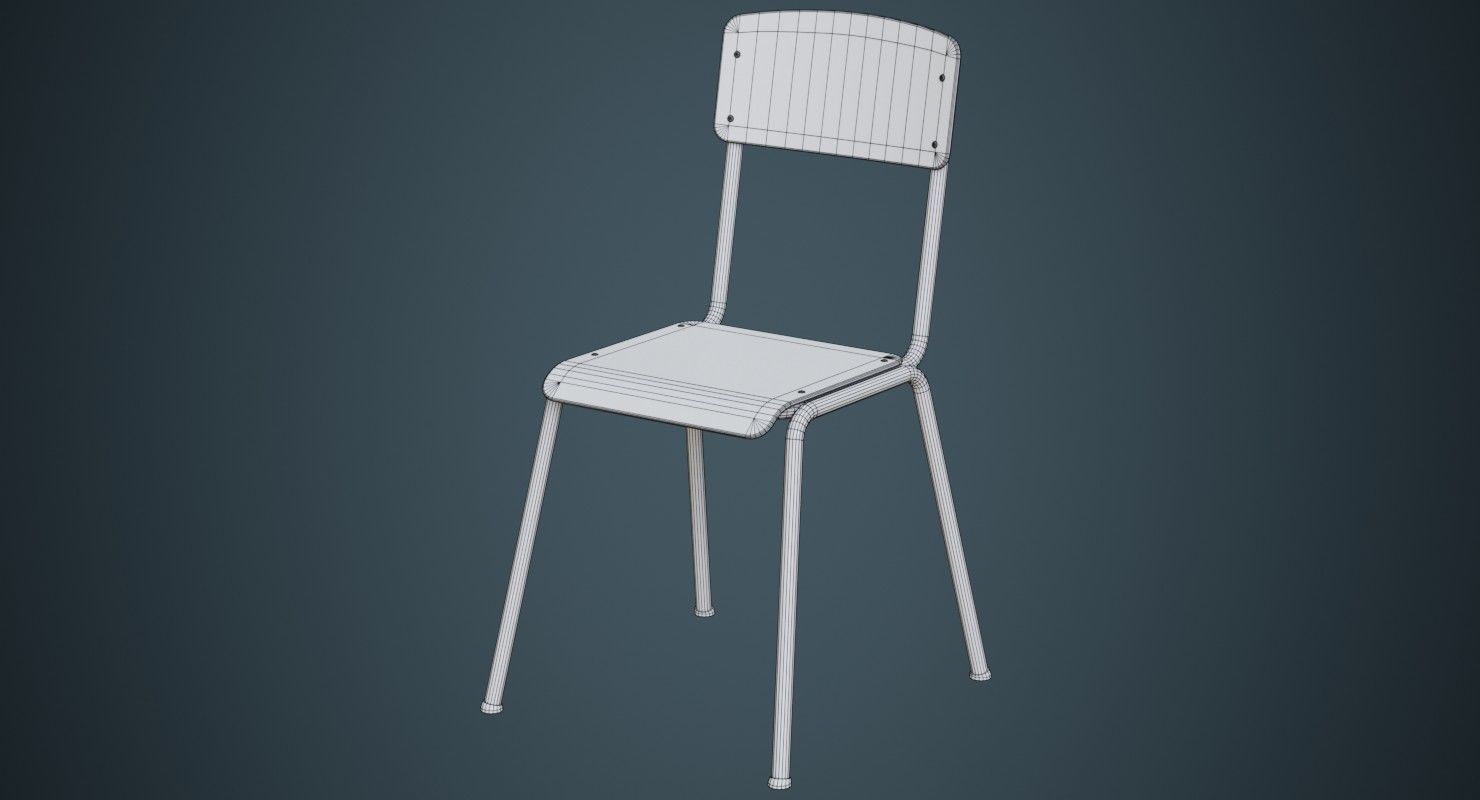 School Chair 1B Low-poly 3D model_8
