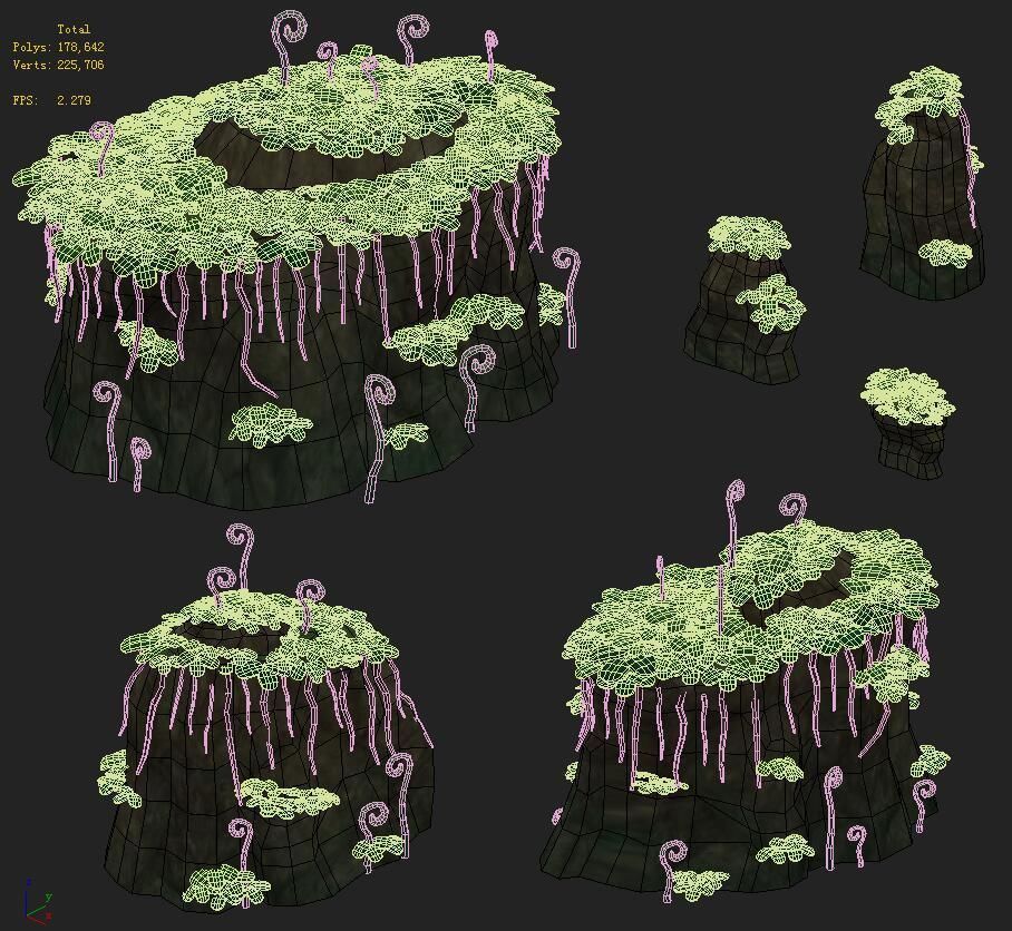 Cartoon version - spore forest terrain 3D model_5