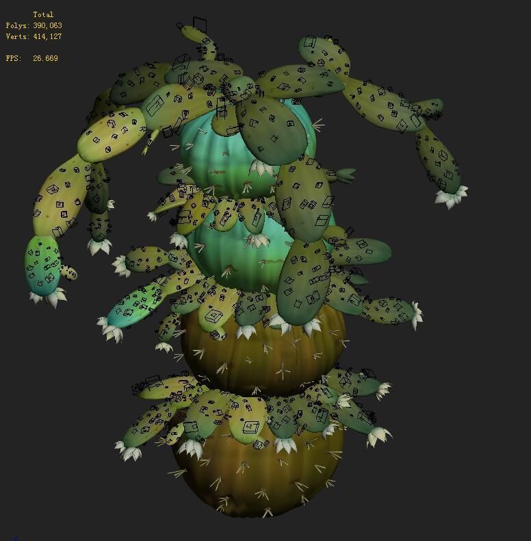 Cartoon version - blue dam mother cactus 3D model_2