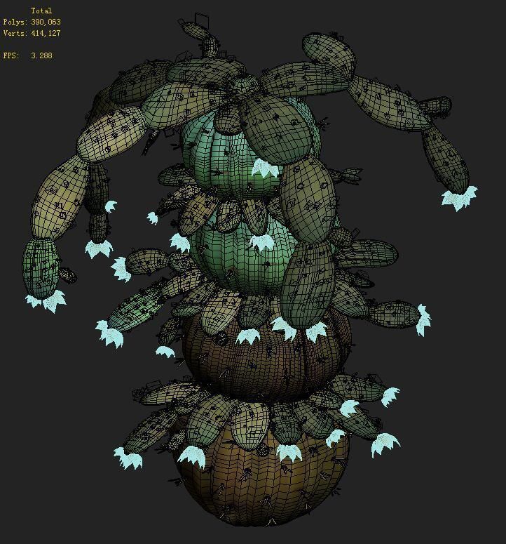 Cartoon version - blue dam mother cactus 3D model_3