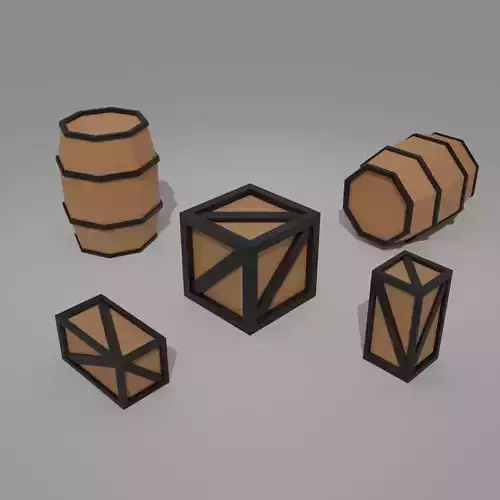 Low-Poly Boxes and Barrel Pack