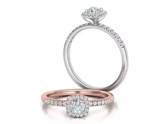 Engagement ring Cushion Halo Design with 4mm stone 3dmodel