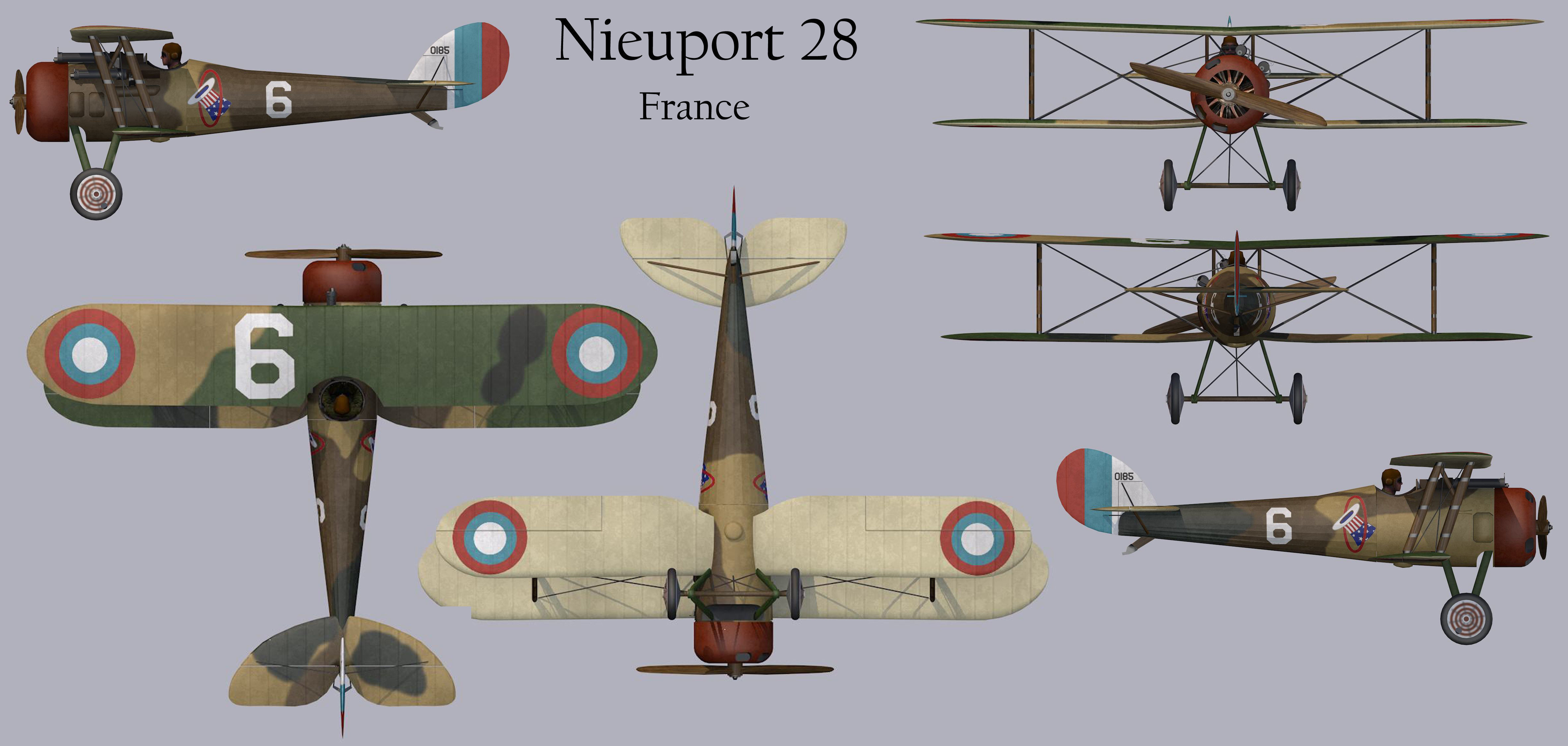 Nieuport-28 british biplane - british biplane 3D model_13