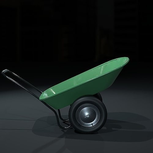 Gardening Cart GreenPainted Low-poly 3D model