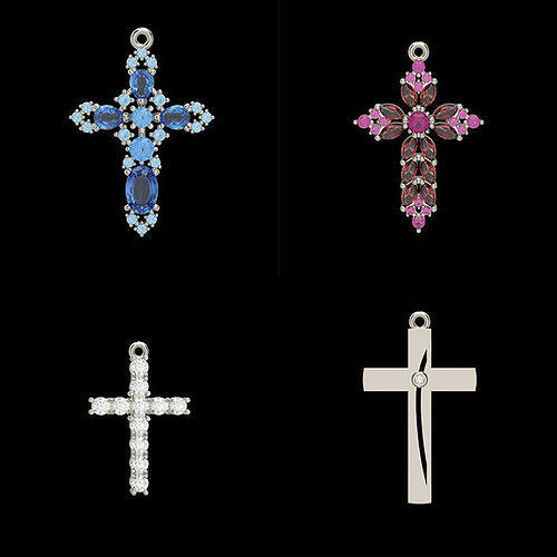 4 Pendants Cross 3dm stl 3D Model Collection