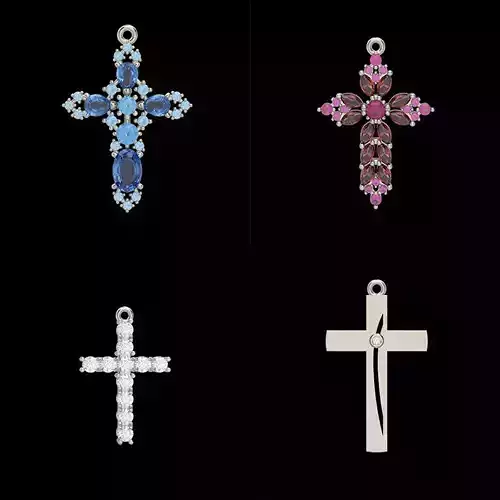 4 Pendants Cross 3dm stl 3D Model Collection