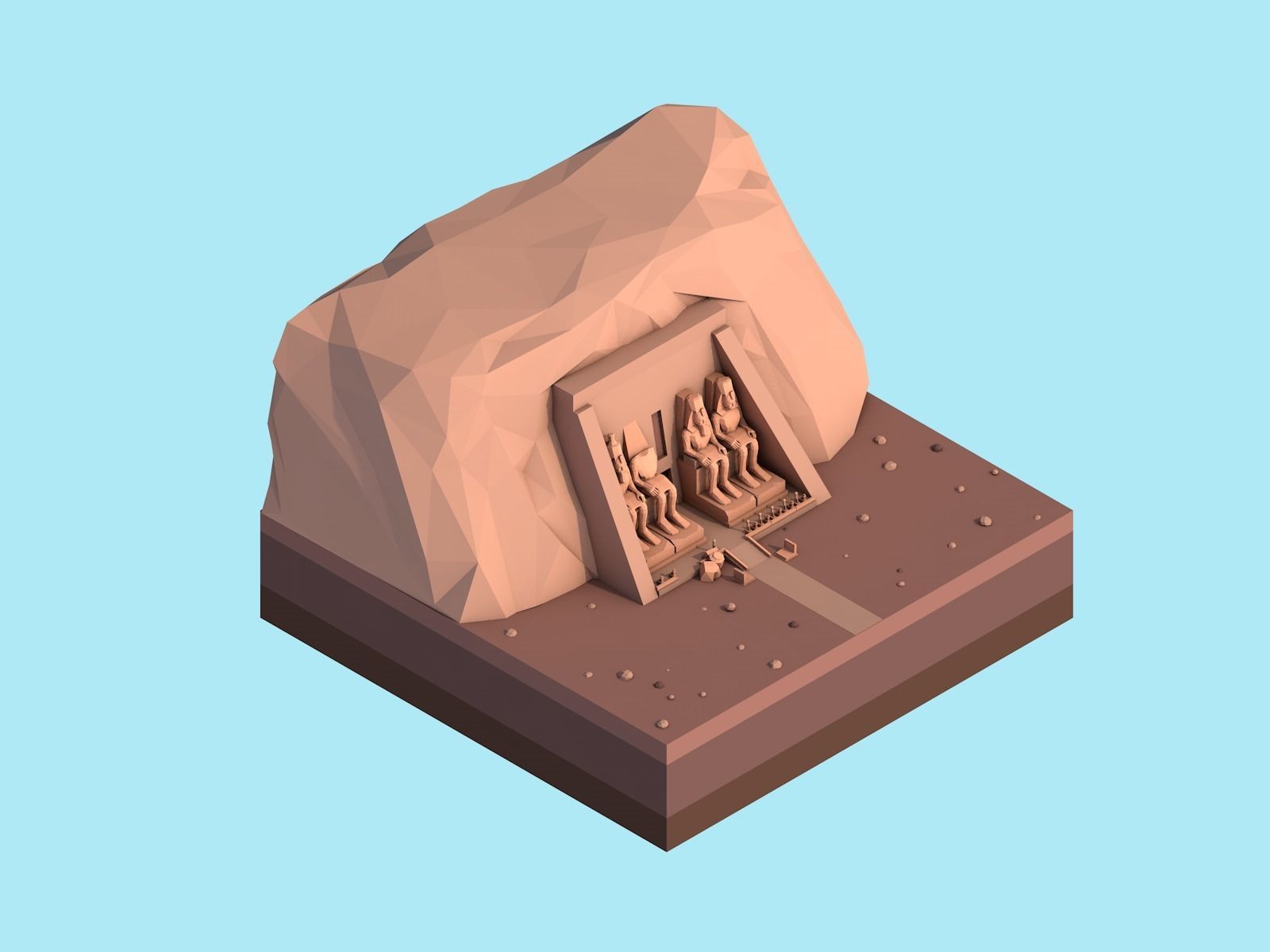 Cartoon Low Poly Abu Simbel Landmark Low-poly 3D model_6