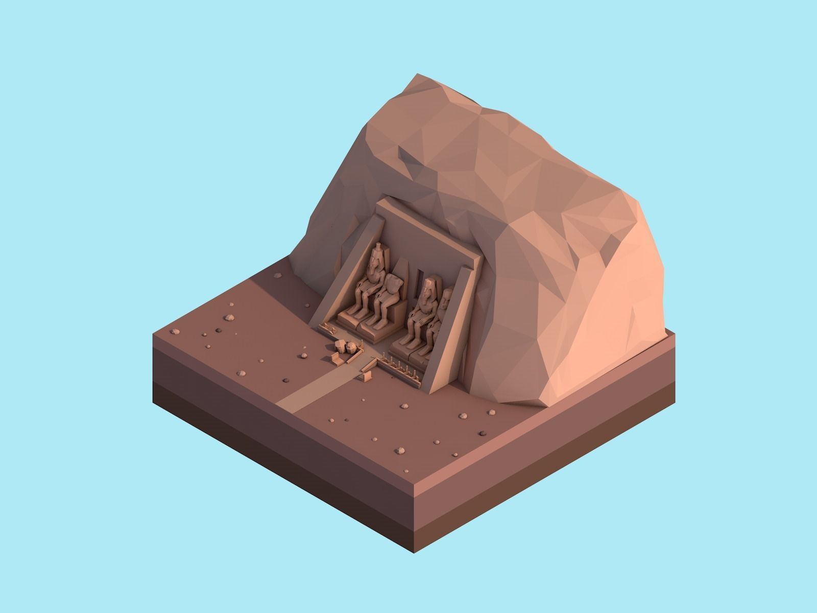 Cartoon Low Poly Abu Simbel Landmark Low-poly 3D model_5