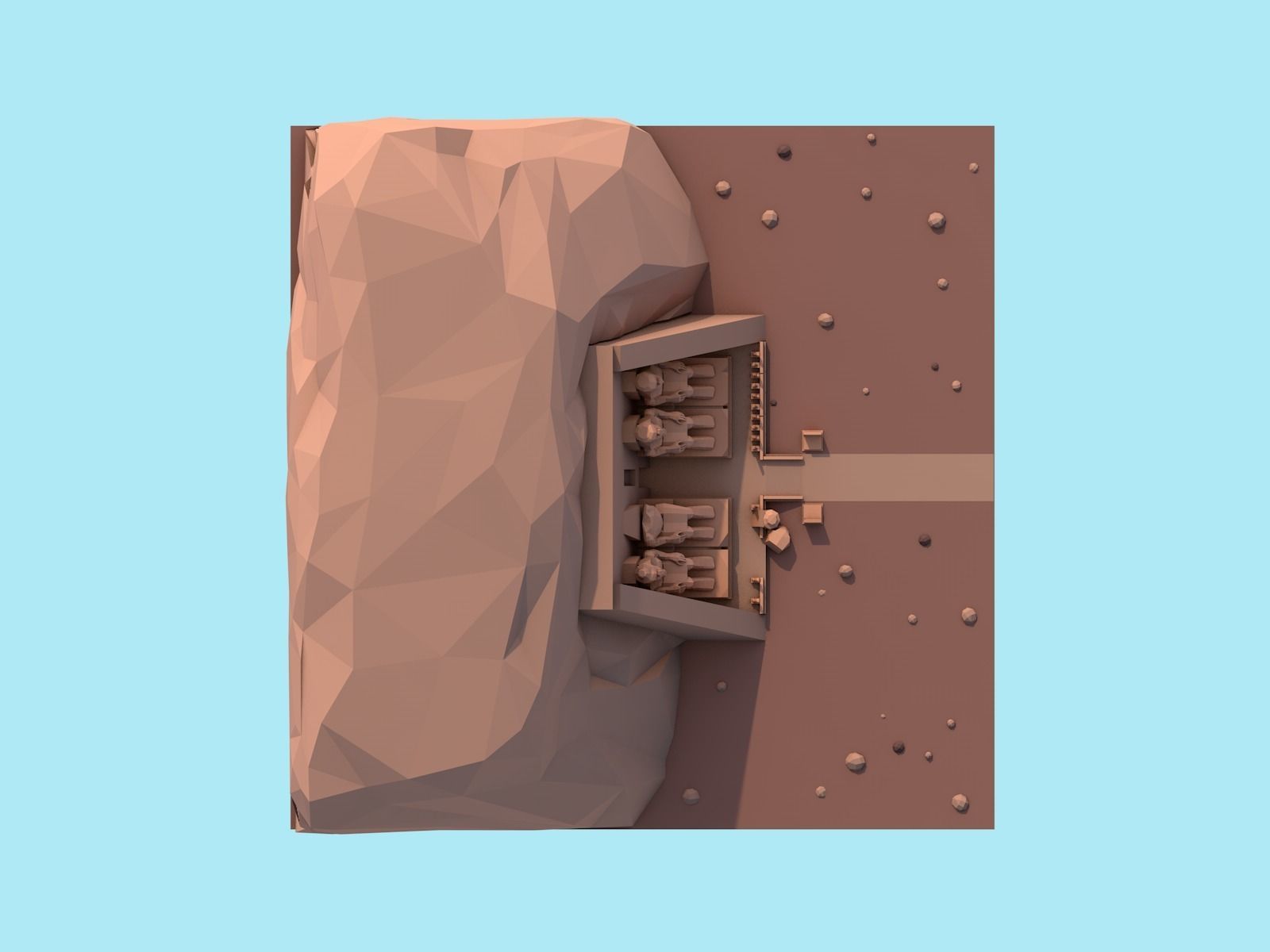 Cartoon Low Poly Abu Simbel Landmark Low-poly 3D model_2
