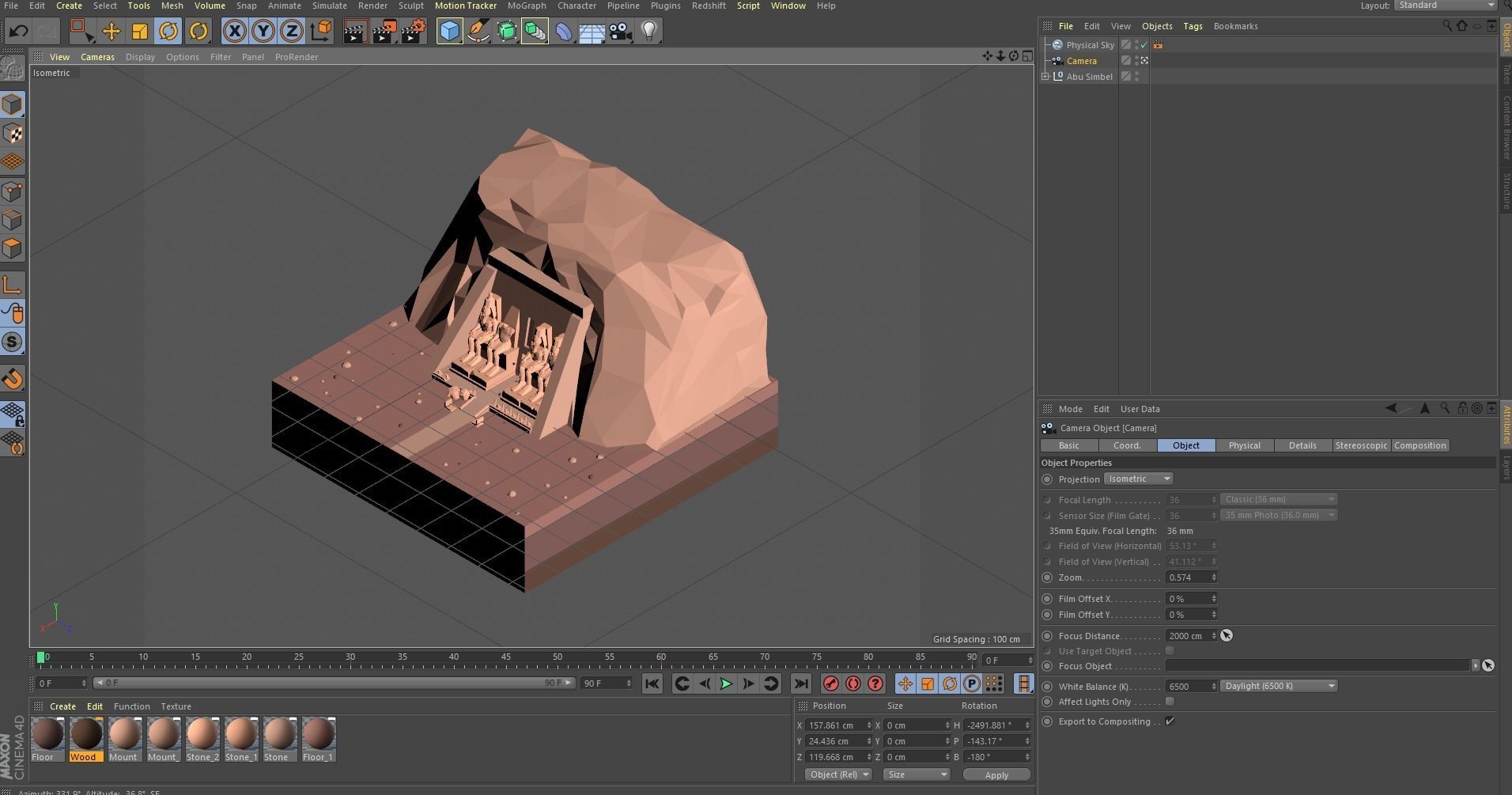 Cartoon Low Poly Abu Simbel Landmark Low-poly 3D model_10