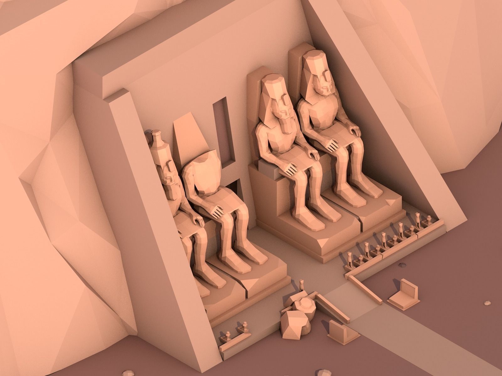 Cartoon Low Poly Abu Simbel Landmark Low-poly 3D model_1