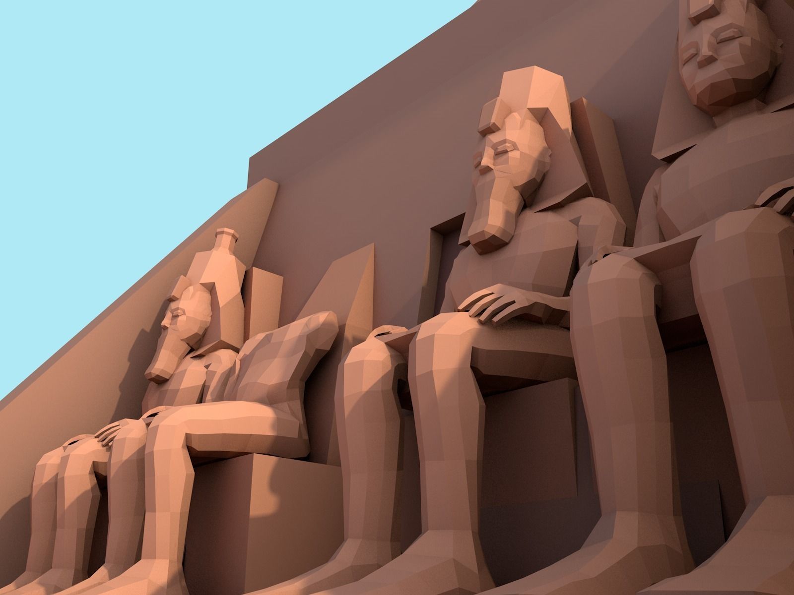Cartoon Low Poly Abu Simbel Landmark Low-poly 3D model_3