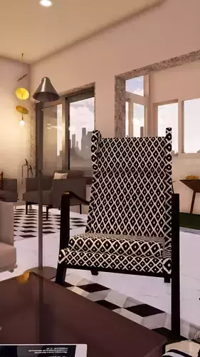 Chair living room with checkered floor 3D model