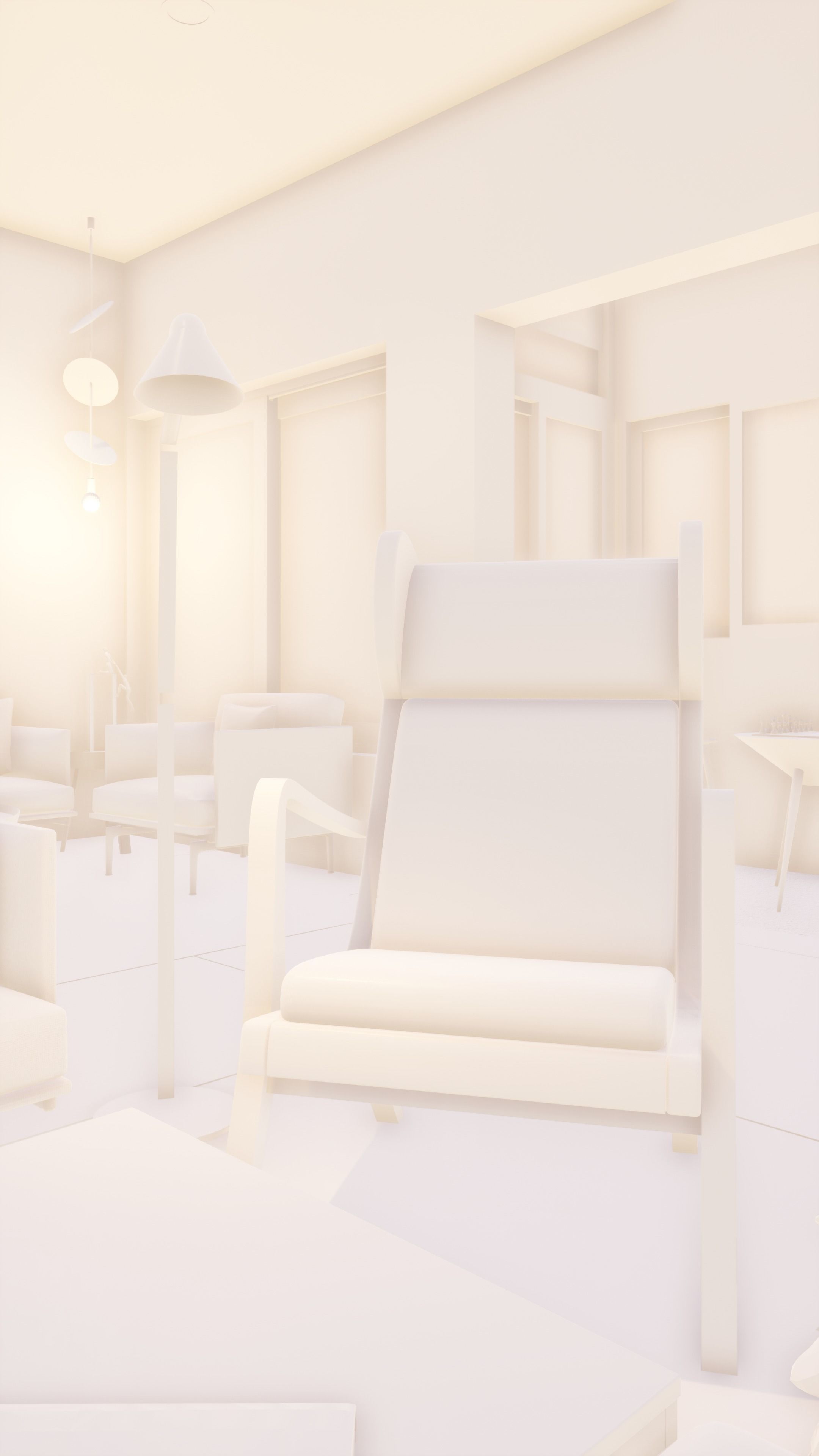 Chair living room with checkered floor 3D model_1