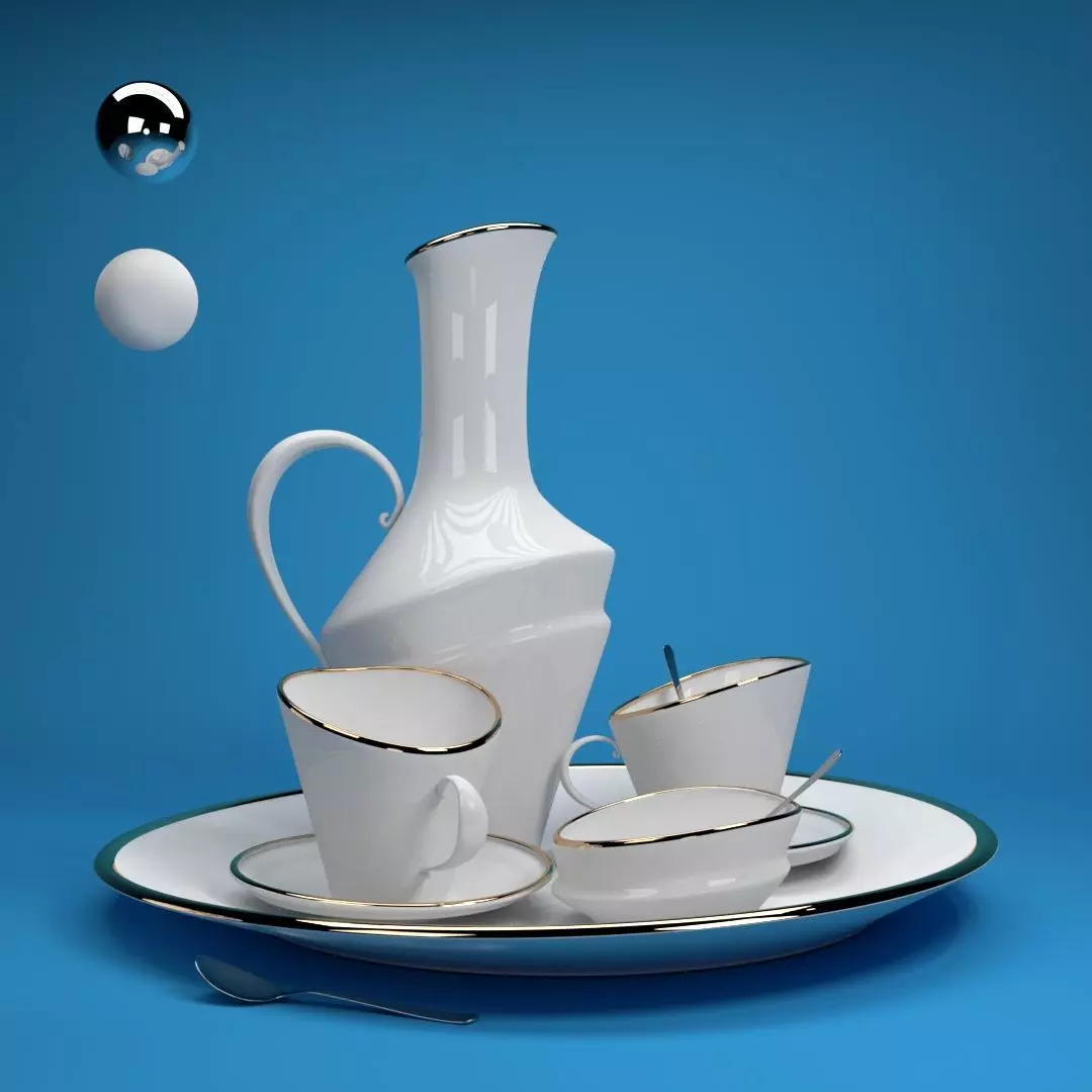 tea set teapot and saucer 3D model