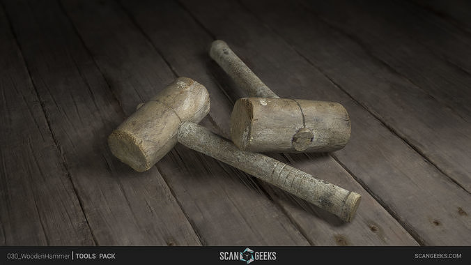 Wooden Hammer - Photogrammetry Asset 3D PhotoScan Low-poly 3D model