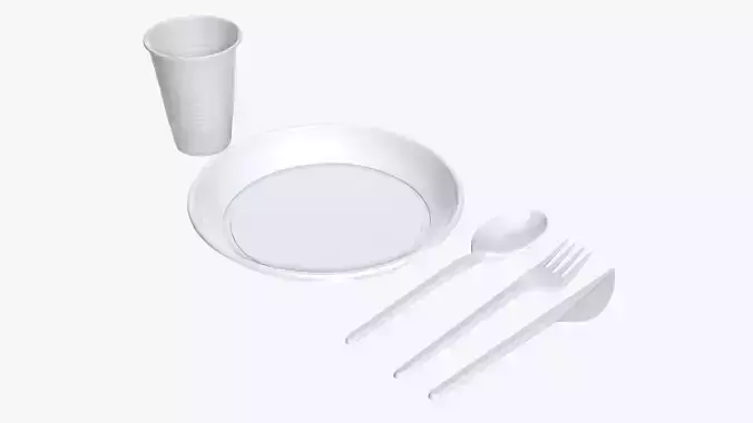 Plastic vessel set plate knife spoon cup 3D model