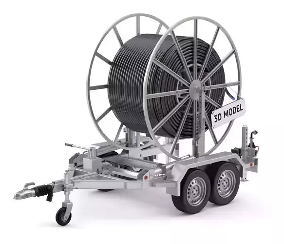 Broadband Cable Drum With Trailer 3D model