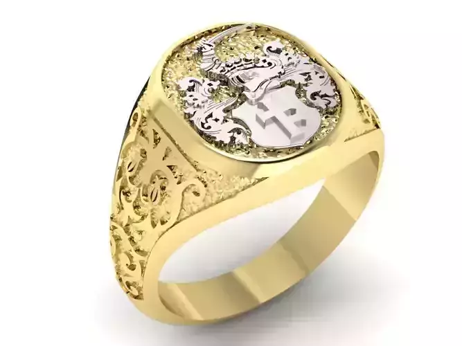 signet ring with heraldic knight and shield