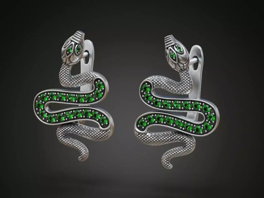 Snakes serpent diamond earrings women 3D print model