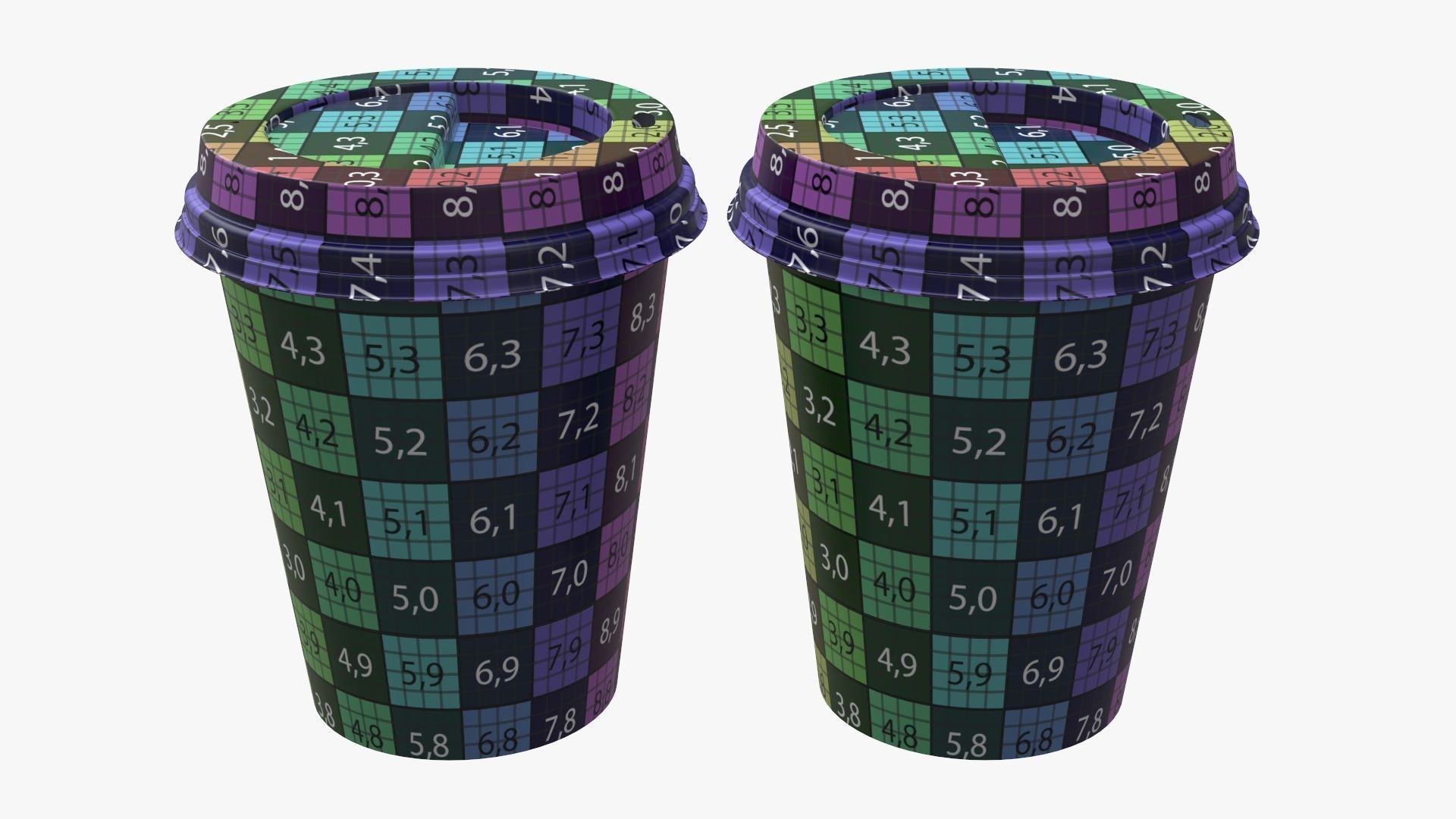 Recycled medium paper coffee cups plastic lid and holder 3D model_18