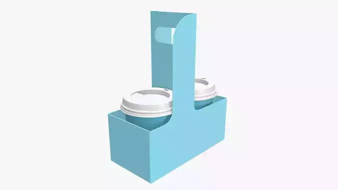 Recycled medium paper coffee cups plastic lid and holder 3D model