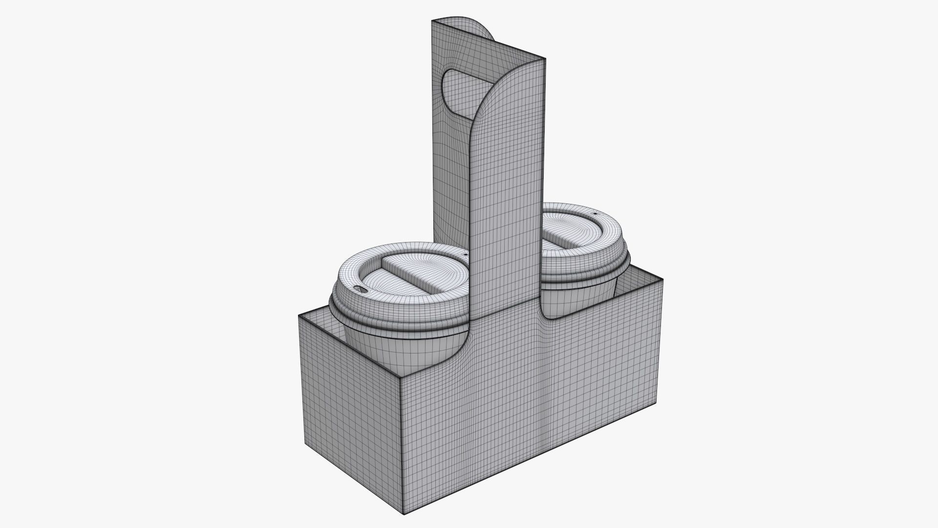 Recycled medium paper coffee cups plastic lid and holder 3D model_12