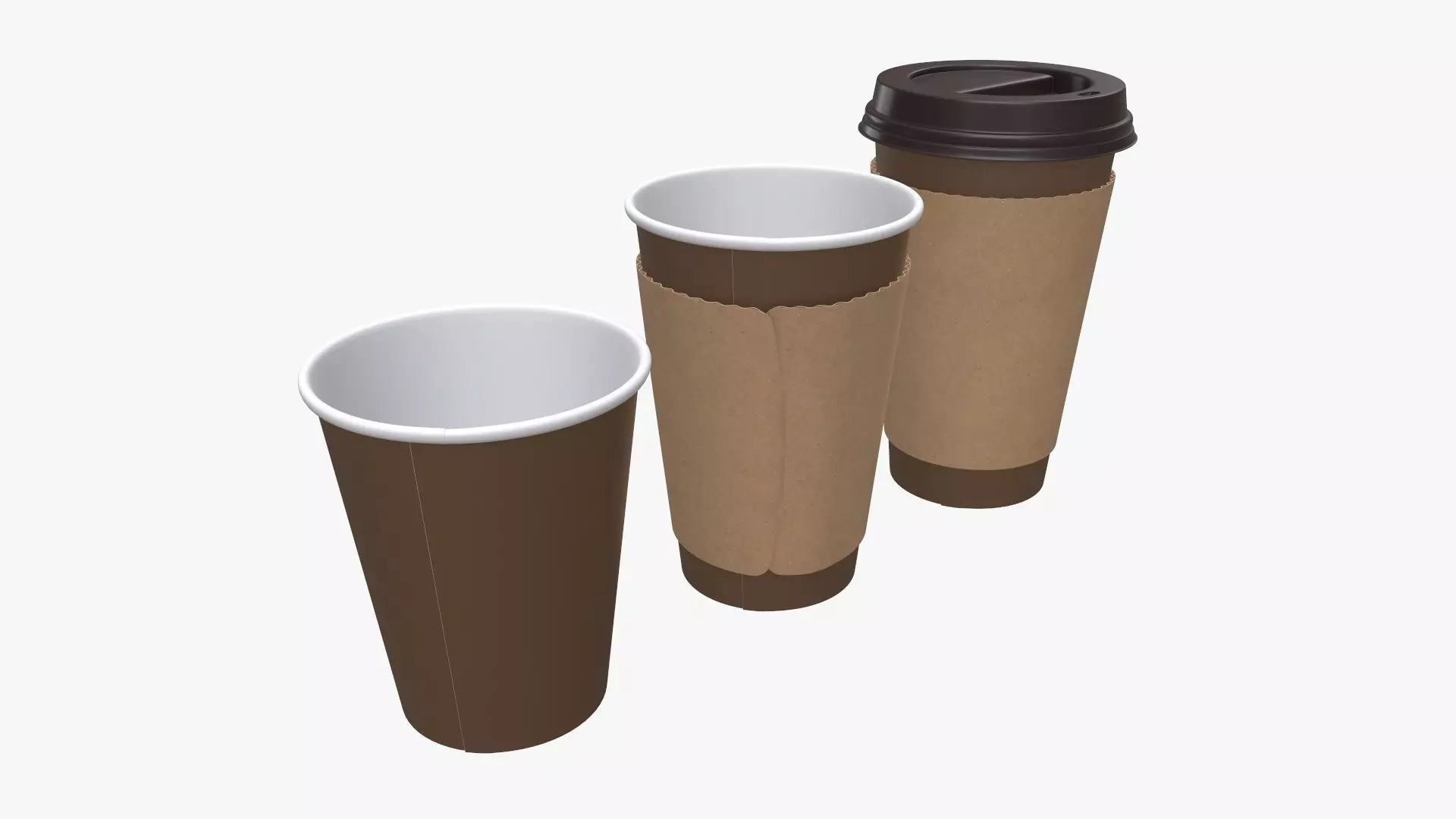 Recycled paper coffee cup plastic lid and sleeve 3D model