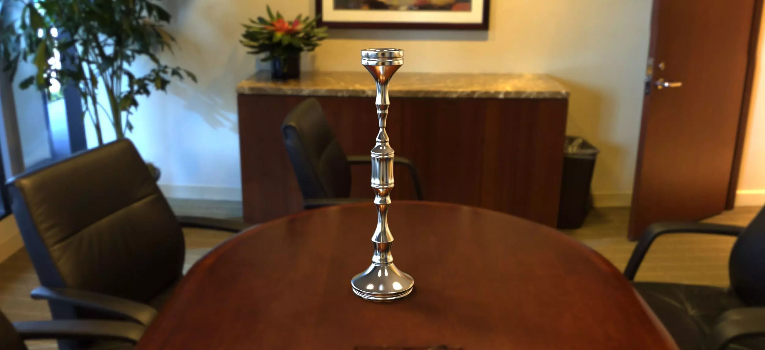 Candlestick office table with silver vase on top Free 3D model