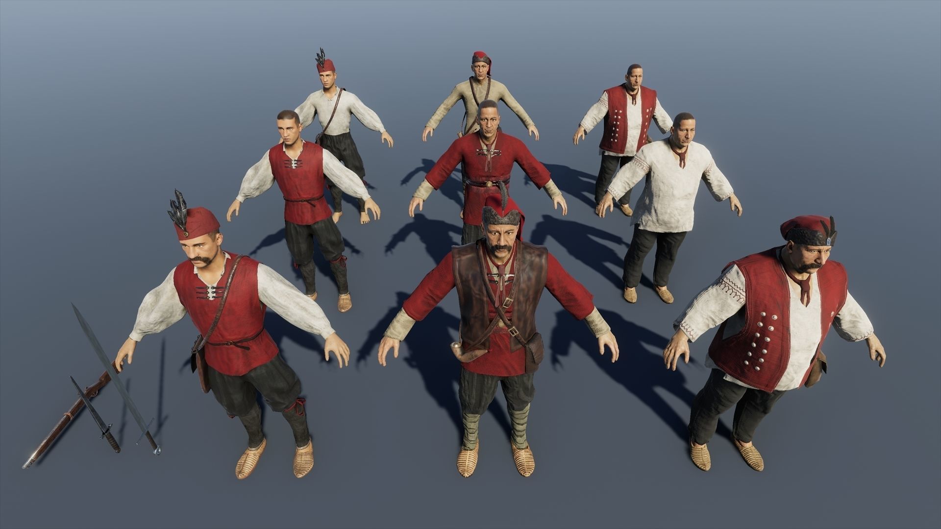 Medieval European Pirate Warriors Low-poly 3D model_5