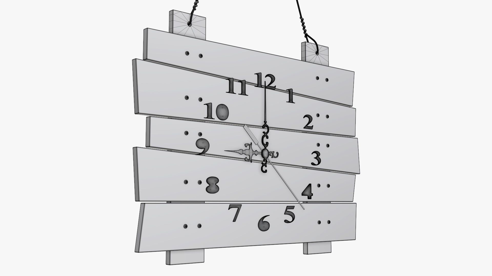 Wooden wall clock modern 3D model_6