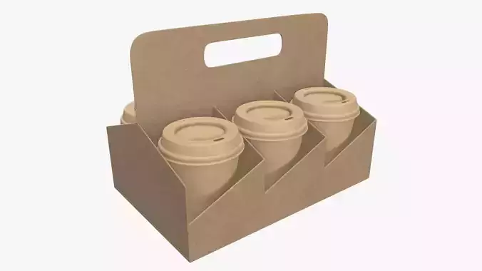 Biodegradable medium paper coffee cup with lid and holder 3D model