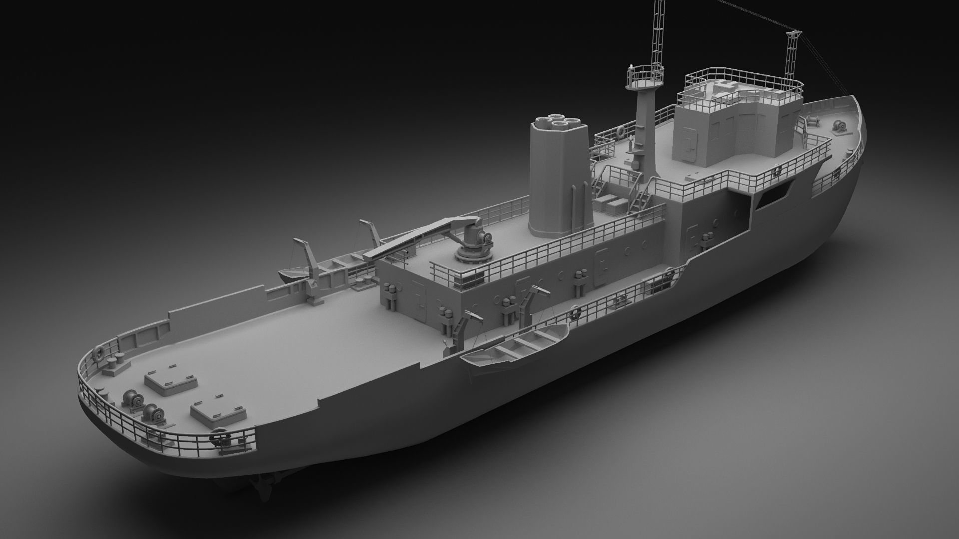 Support ship Low-poly 3D model_1