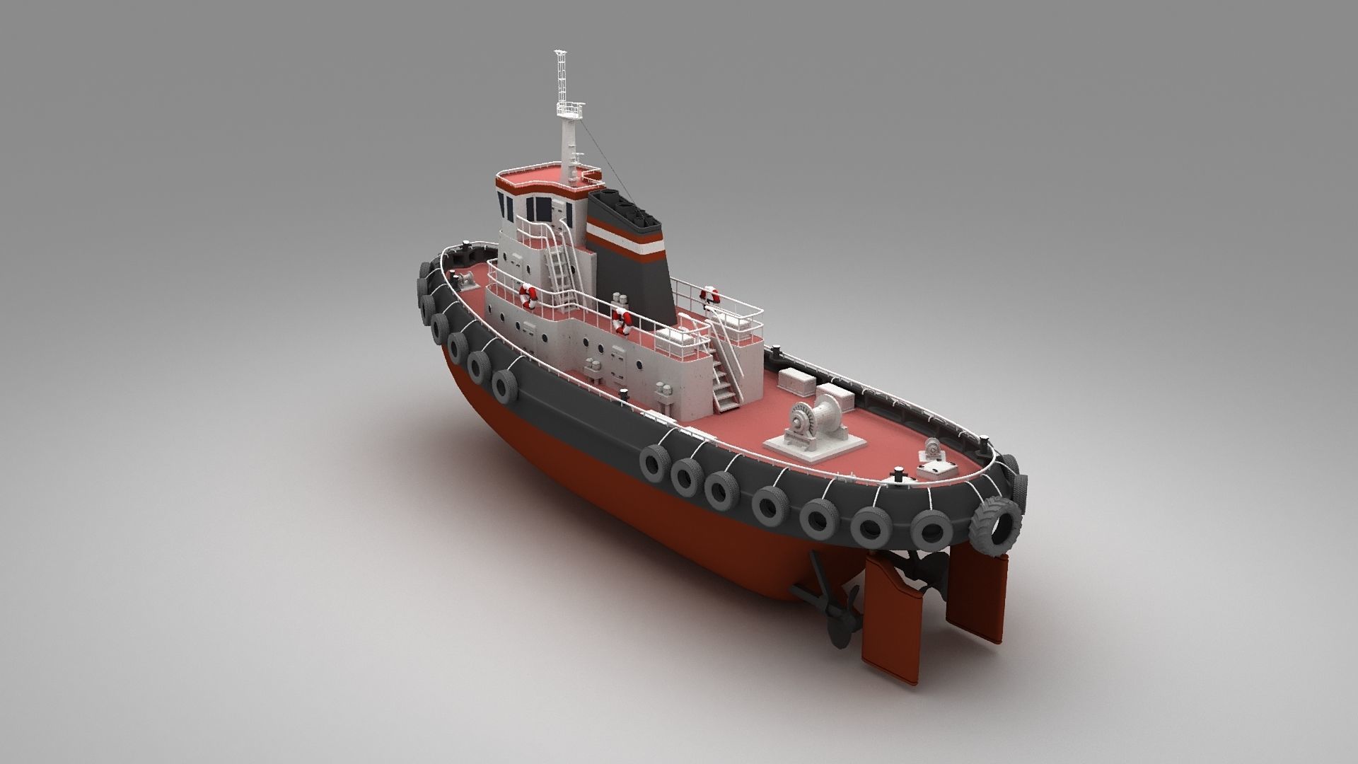 Towboat Tugboat  Low-poly 3D model_16