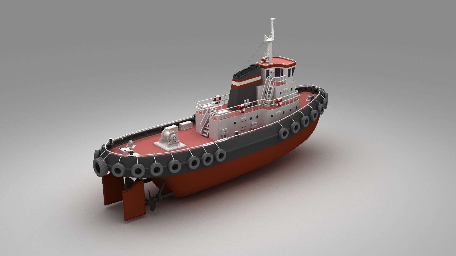 Towboat Tugboat  Low-poly 3D model_13