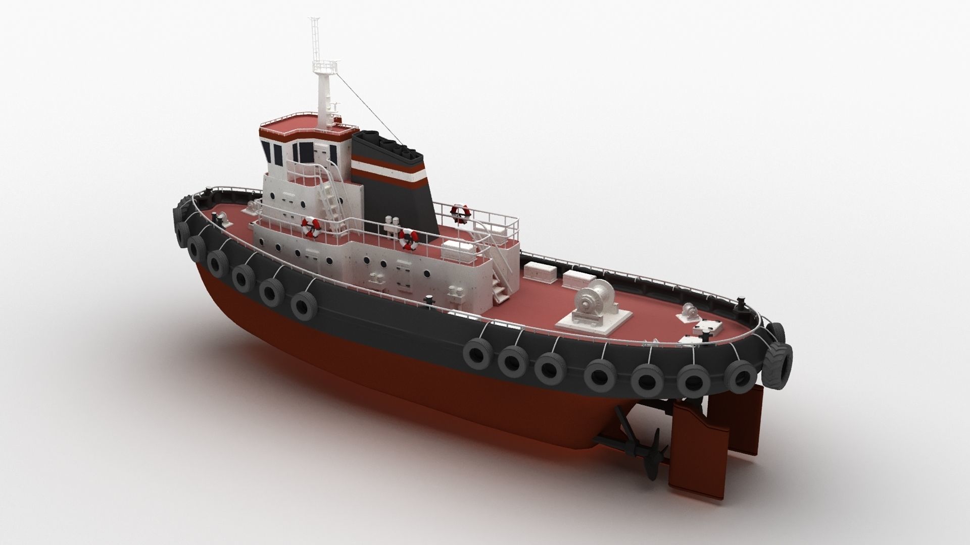 Towboat Tugboat  Low-poly 3D model_1